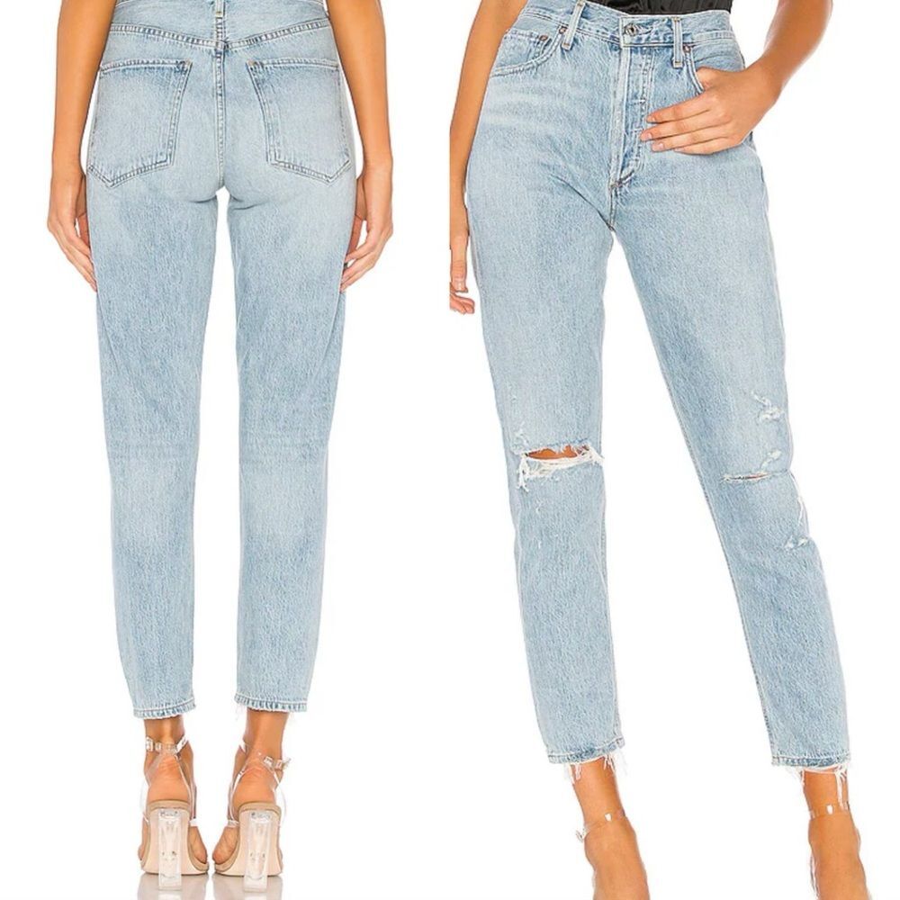 AGOLDE Light Wash Jamie Distressed Straight Leg Jeans Shakedown 27